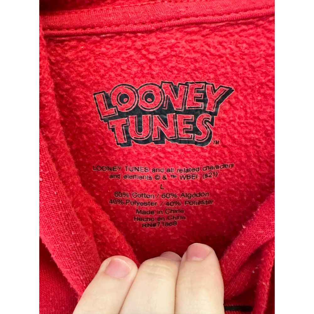 Looney Tunes Hooded Sweatshirt Red Size Large - Picture 3 of 5